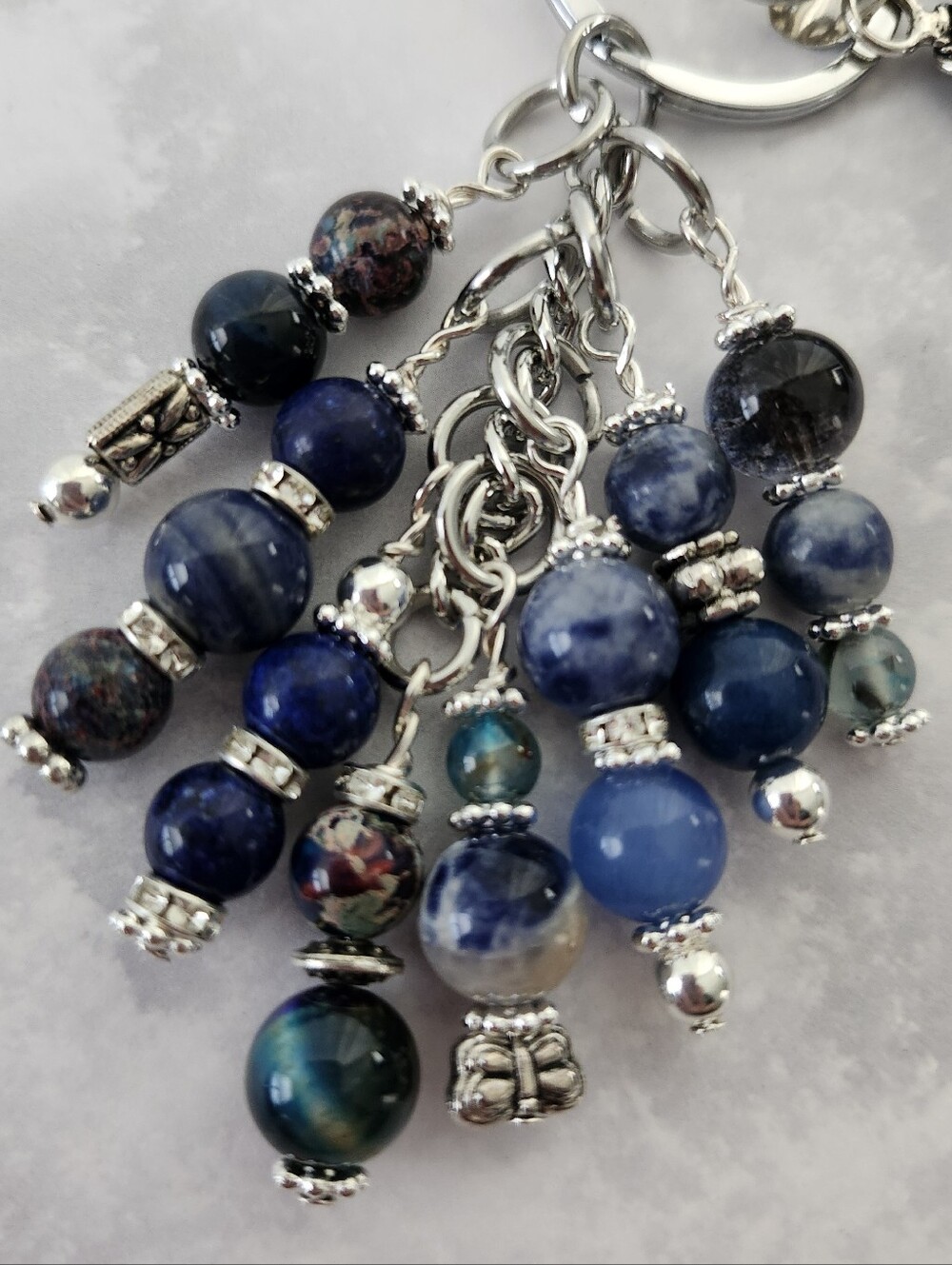 Sodalite Blue Purse Charm or Keychain Jade Lapis Agate Tigers Eye Handcrafted - Picture 2 of 6